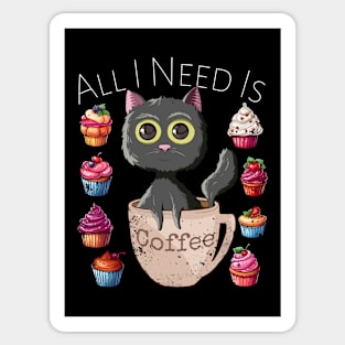 All I Need Is Coffee Funny Retro Black Cat & Cupcakes Lovers Sticker